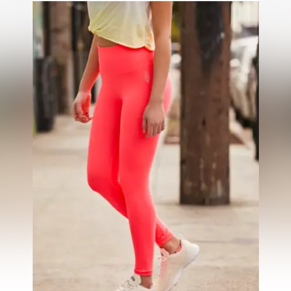 FP MOVEMENT High-Rise 7/8 Length Good Karma Leggings Hot Watermelon Neon Coral